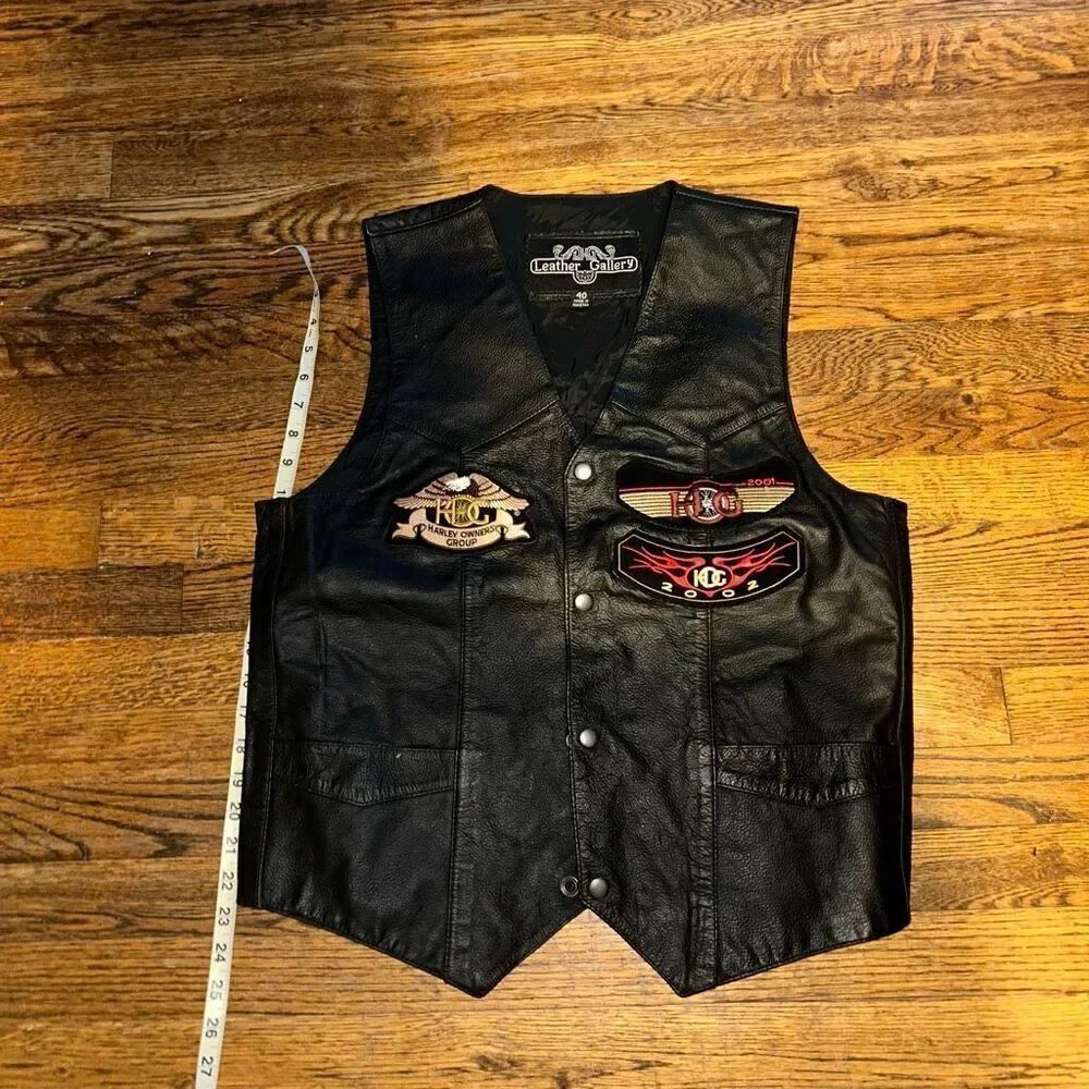 Vintage Leather Vest with Harley Patches